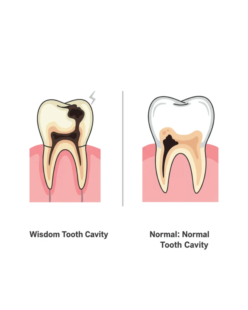 Wisdom Tooth Cavity vs Normal Tooth Cavity